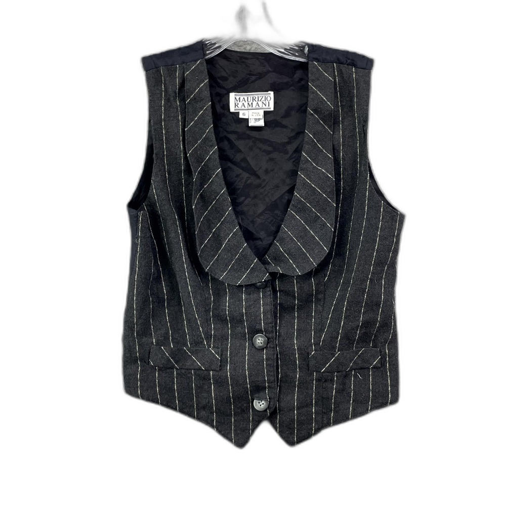Maurizio Ramani Suit Vest Womens 6 Wool Pinstripe Shawl Lapel Office Classic